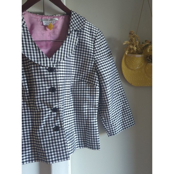 Maggy London Silk Jacket Blazer Black & White Checkered 3/4 Sleeve Sz: 10 - Picture 2 of 7
